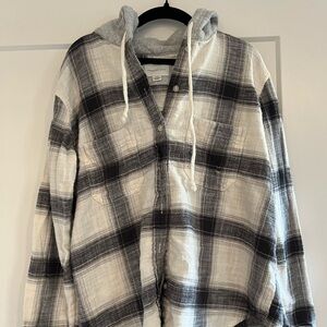 American Eagle plaid hooded shirt - size S